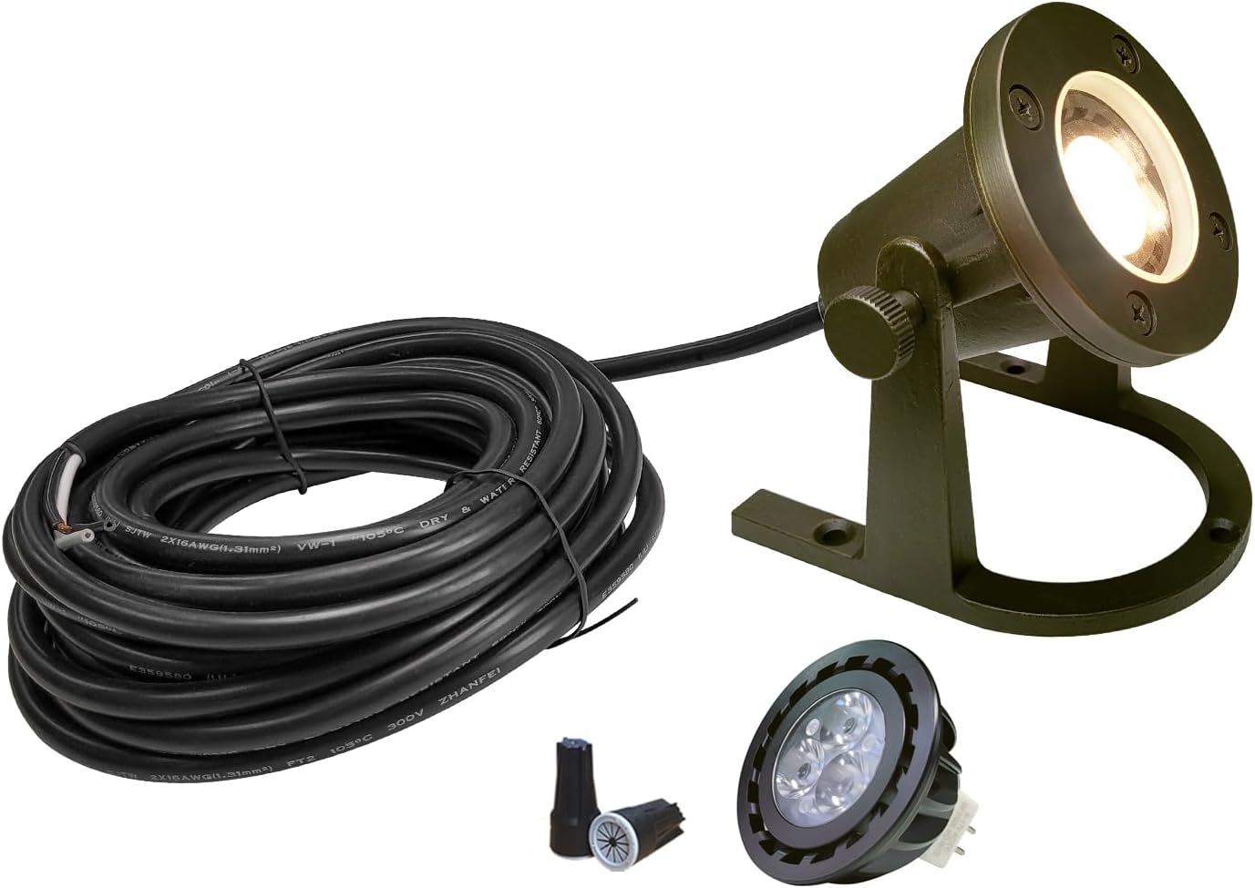 COLOER Brass Underwater Lights(Bronze) with LED MR16 Bulb 12V Low Voltage Fountain Lights IP68 Waterproof Copper Outdoor Landscape Lighting for Swimming Pool Ponds or Outside Water as Spotlight