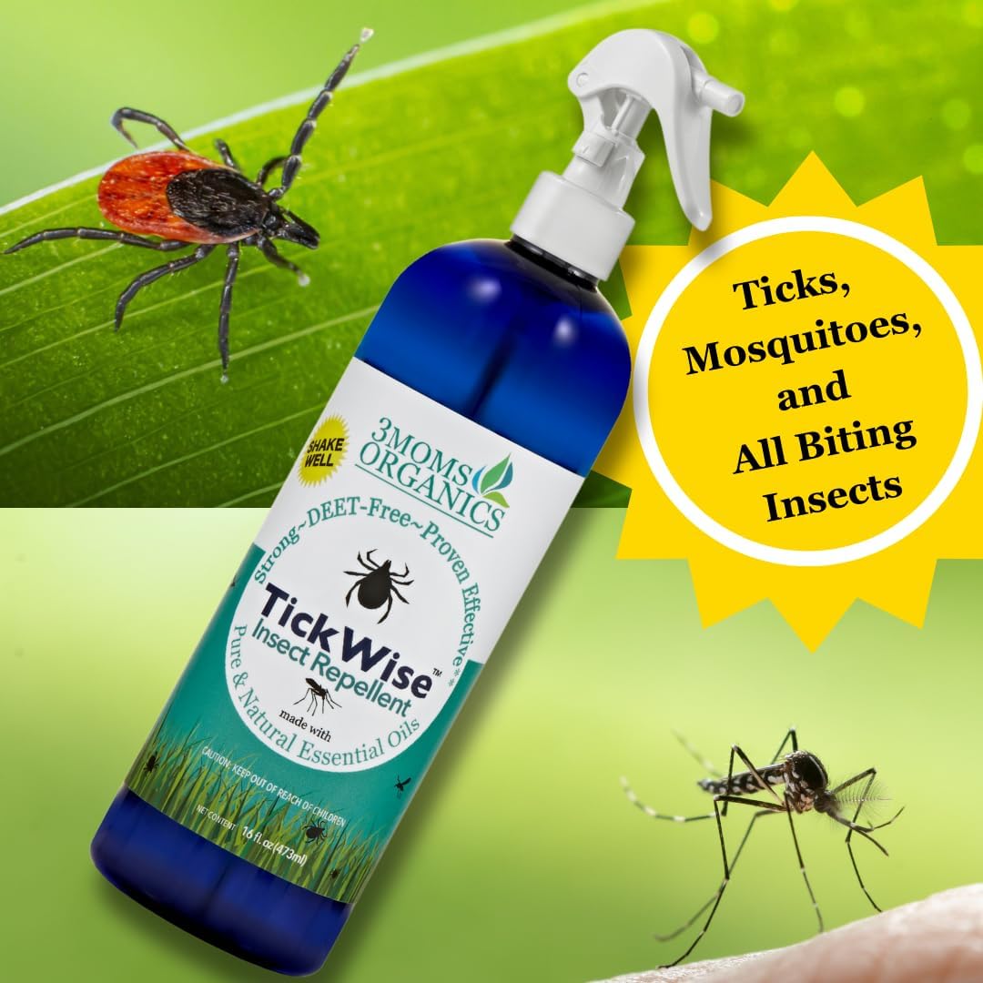 3 Moms Organics TickWise | 16oz Extra Strength, DEET- Free, Tick and Insect Repellent | Plant Based Essential Oils and All Natural Ingredients | Safe for Kids, Adults, Dogs and Horses