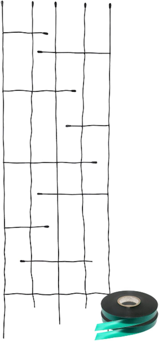 Panacea Forged Twig & Leaf Trellis with Stretch Tie Wrap Kit | Decorative Black Metal Trellis for Climbing Plants | Includes 2 Rolls Green Stretch Tape | Durable Garden Plant Support & Outdoor Décor