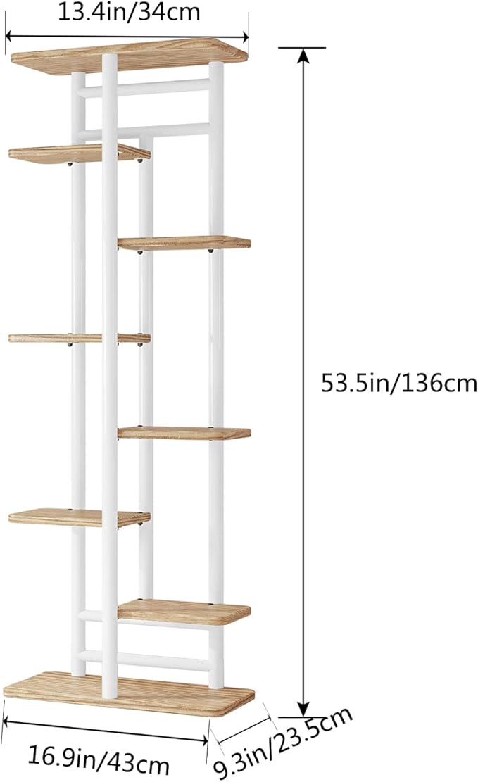 LINZINAR Plant Stand 8 Tier 9 Potted Multiple Flower Pot Holder Shelf Indoor Outdoor Planter Rack Storage Organizer for Patio Garden Corner Balcony Living Room (8 Tier-9 Potted, White)