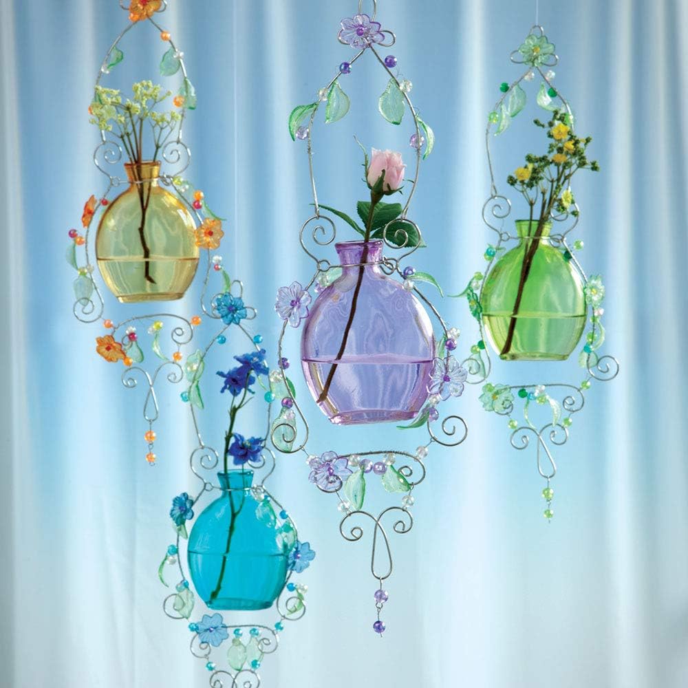 Set of Four Glass Rooter Hanging Vases - Pastel Glass Planter - Home and Garden Décor