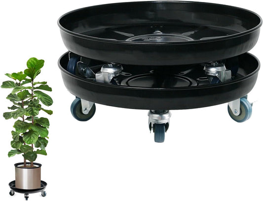 Choclaif Plant Caddy with Wheels,2 Pack Black Heavy Duty Plant Stand with Universal Wheels,Round Pot Trolley for Indoor Outdoor (14)