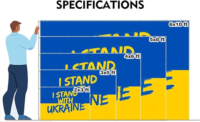 I Stand with Ukraine Flag 3x5FT Ukrainian National Polyester Banner With 2 Grommets Fade Resistant Vivid Color For Patriotic Festival Events Party Decoration