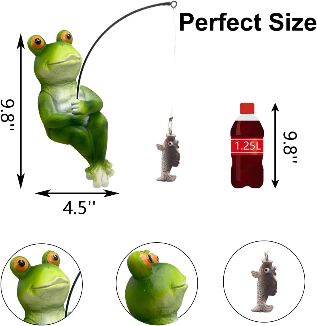 Frog Fishing Statue Garden Decor – 9.8" Weatherproof Resin Frog Fishing Sculpture Decor for Fish Ponds, Koi Ponds, Waterfalls, Poolside & Outdoor Gardens– Resin Figurine for Indoor & Outdoor Décor