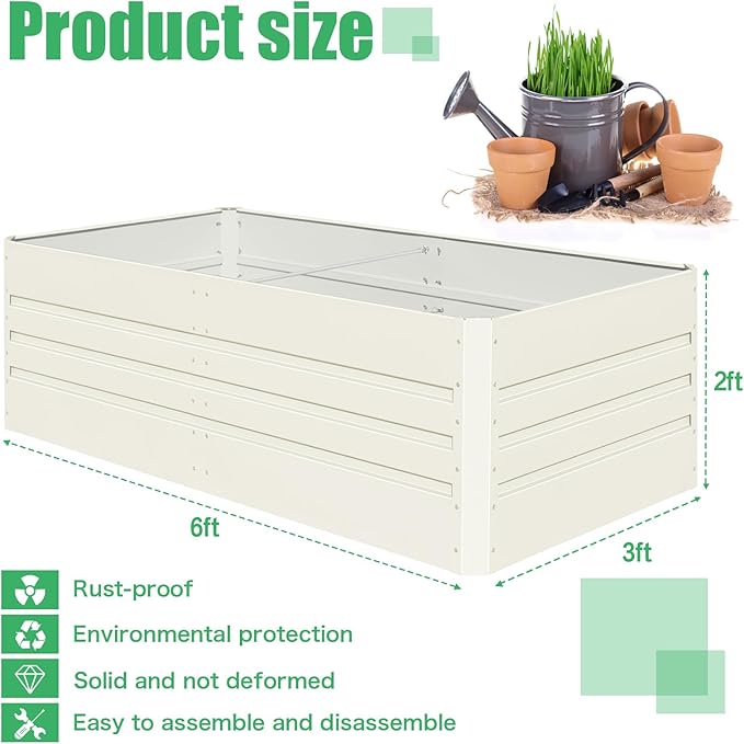 SnugNiture Galvanized Raised Garden Bed 6x3x2FT Outdoor Large Metal Planter Box Steel Kit for Planting Vegetables, Flowers, Beige White