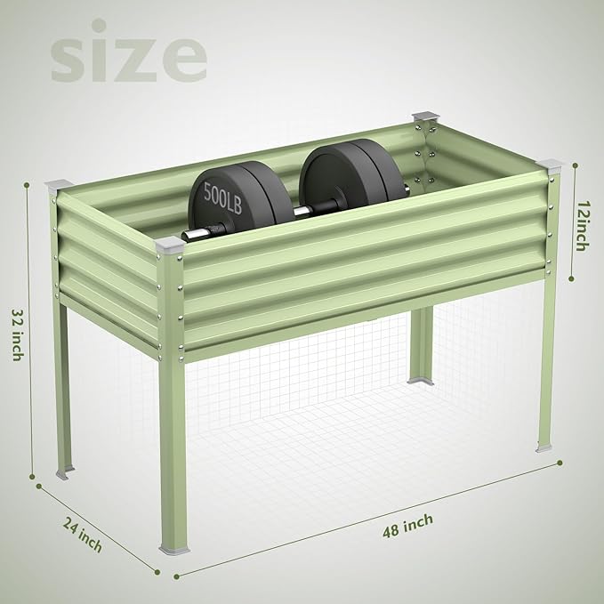 Raised Garden Bed with Legs, 48×24×32in Large Galvanized Elevated Planter Box, Metal Raised Beds for Gardening Backyard Patio Balcony, 400lb Capacity (Olive Green)