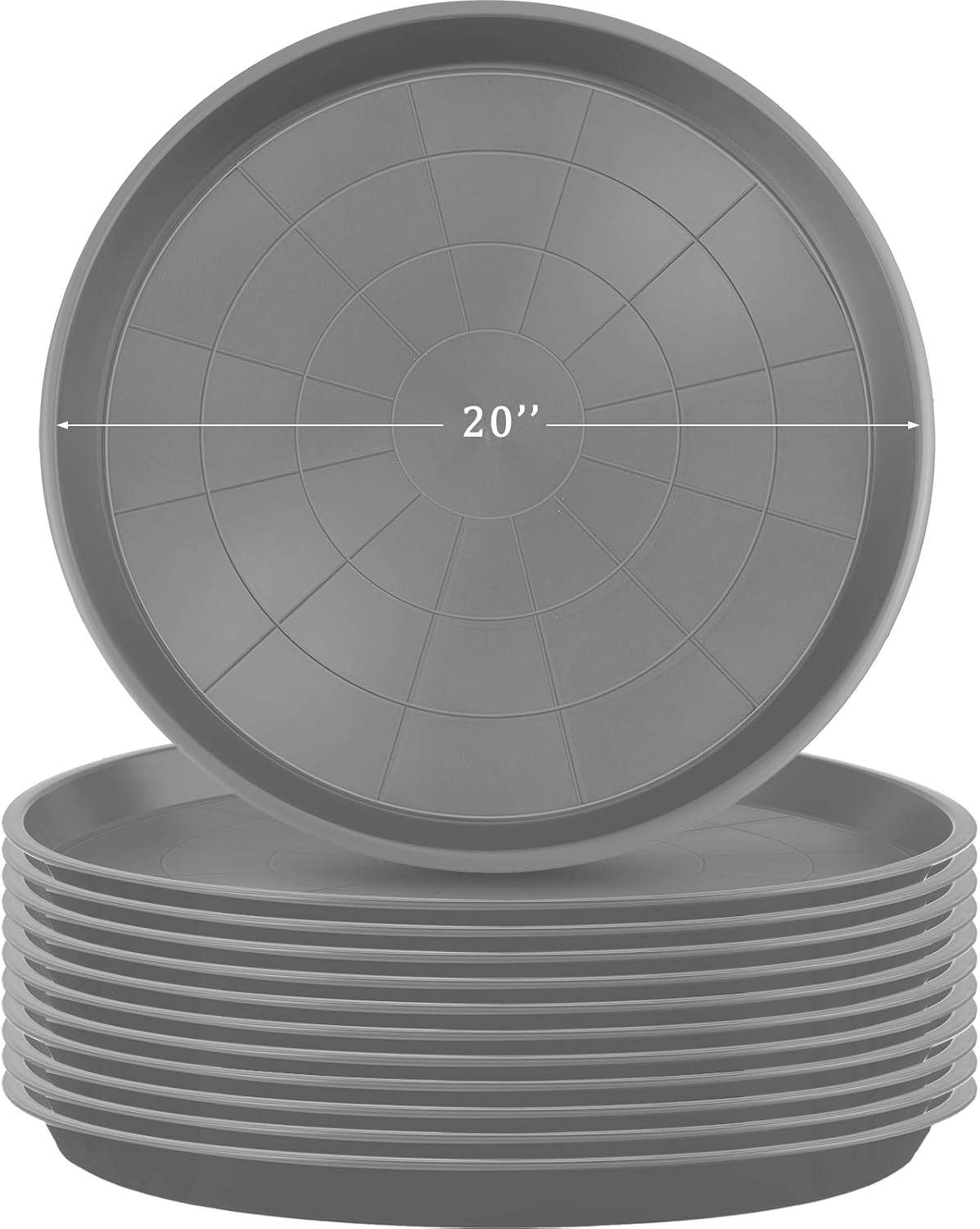 Eccliy 12 Pcs Plastic Plant Saucers Round Plant Tray Large Flower Pot Heavy Duty Planter Water Trays Thick Planter Drip Saucers for Indoors and Outdoors(20 Inch,Gray)
