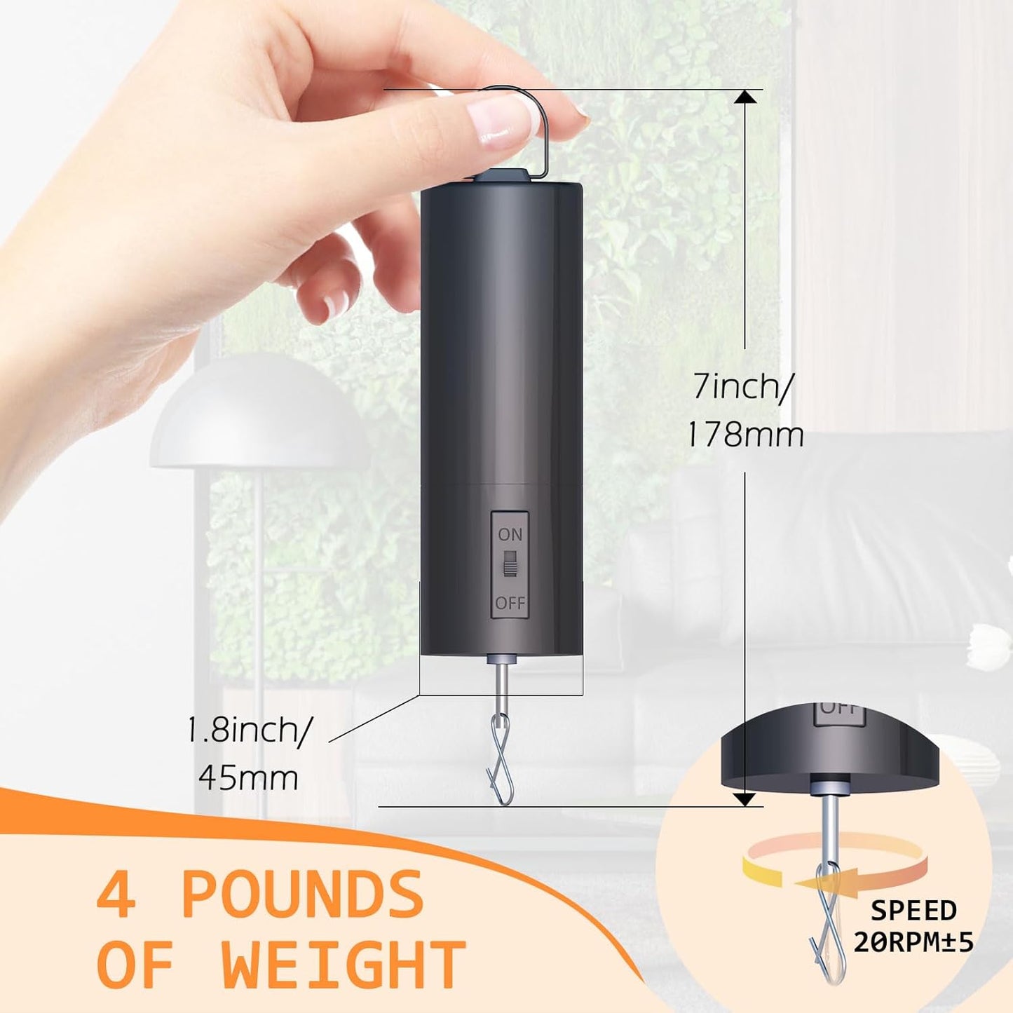 Disco Ball Motor Hanging Display Motor Multi-Purposes Rotating Mobile Wind Spinner Motor for Mirror Ball Baby Crib Spiral Wind Chimes Christmas Ornament Yard Garden Decor,20 RPM(Black)