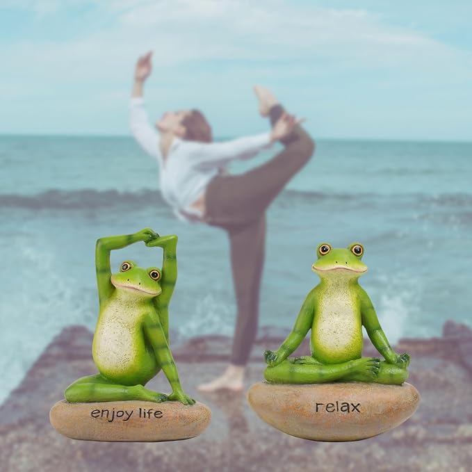 Garden Yoga Frog Decor Statues - 2 Pcs Figurines Statue Animal Decorative Sculptures Resin Garden Décor Meditation for Home 4.5 * 4 * 6 Inch