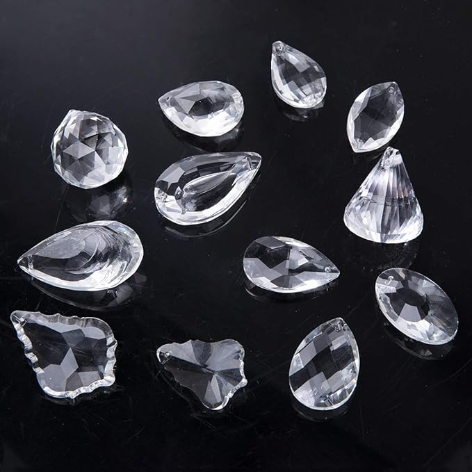 H&D Clear Jewelry Crystals Pendants Chandelier Lamp Lighting Drops Prisms Hanging Glass Prisms Parts Suncatchers Prisms Hanging Ornaments for Home,Office,Garden Decoration,Pack of 12