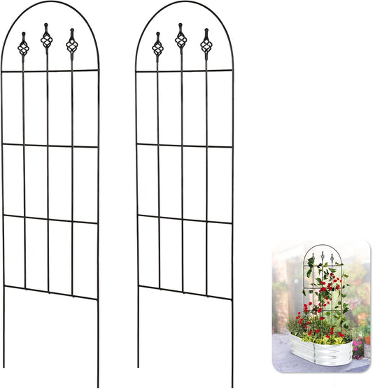 Idzo Decorative Metal Trellis for Climbing Plants Outdoor, Anti-Corrosion Powder Coated Garden Trellis, Sturdy Long Spikes, 48 Inch
