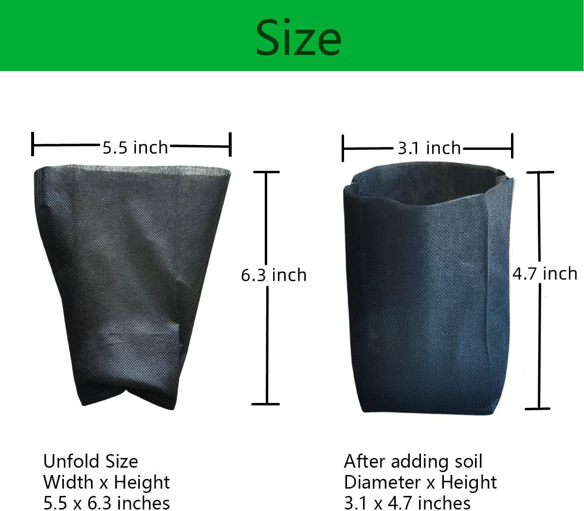 gardtree Plant Nursery Bags 5.5" * 6.3" 200PCS, Non-Woven Biodegradable Plant Grow Bags Fabric Seedling Starter for Vegetable Flower Fruit Saplings Tree, Home Garden Supply