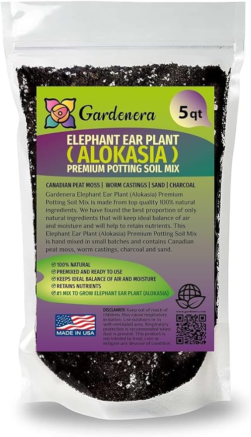 Premium Elephant Ear Plant Soil Mix by Gardenera - Nourishing Formula for Impressive Growth and Eye-Catching Foliage - 5 Quart