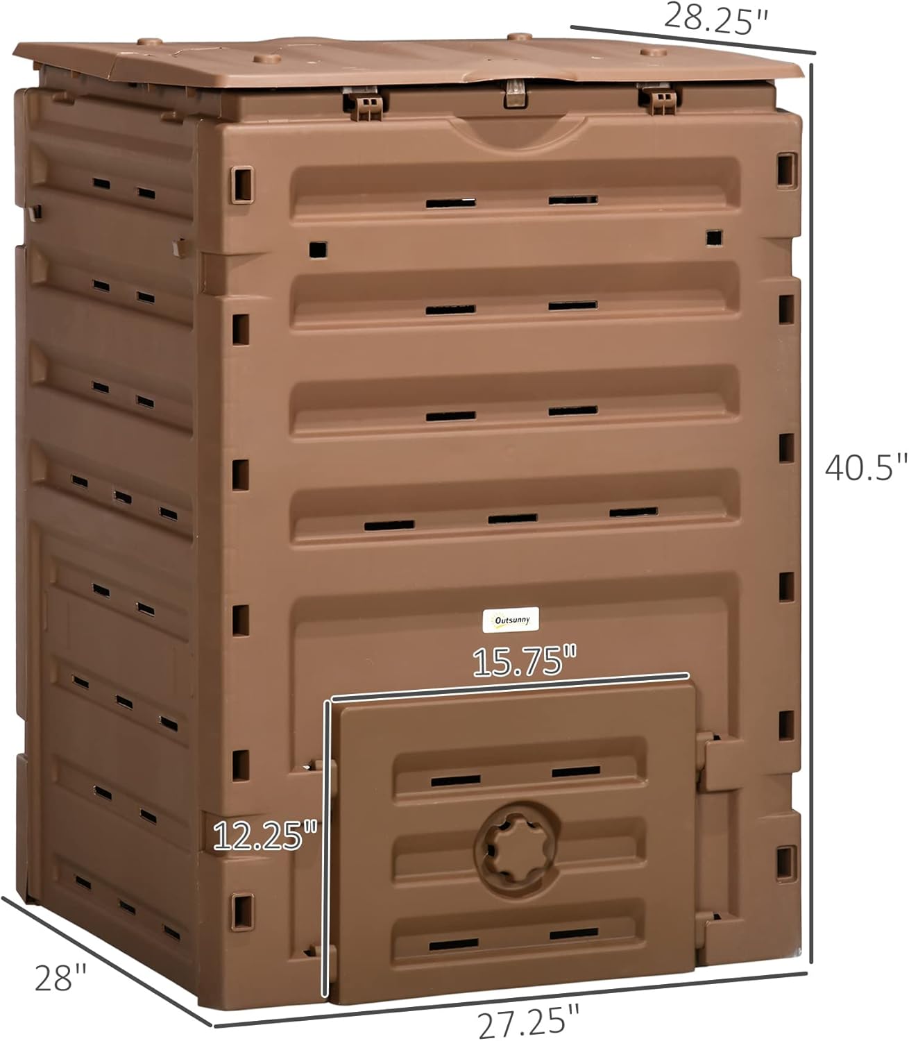 Compost Bin Outdoor 120 Gallon (450L) Garden Composter, BPA Free, with 80 Vents and 2 Sliding Doors, Lightweight Outdoor Compost Box for Garden, Kitchen, and Yard Waste, Brown