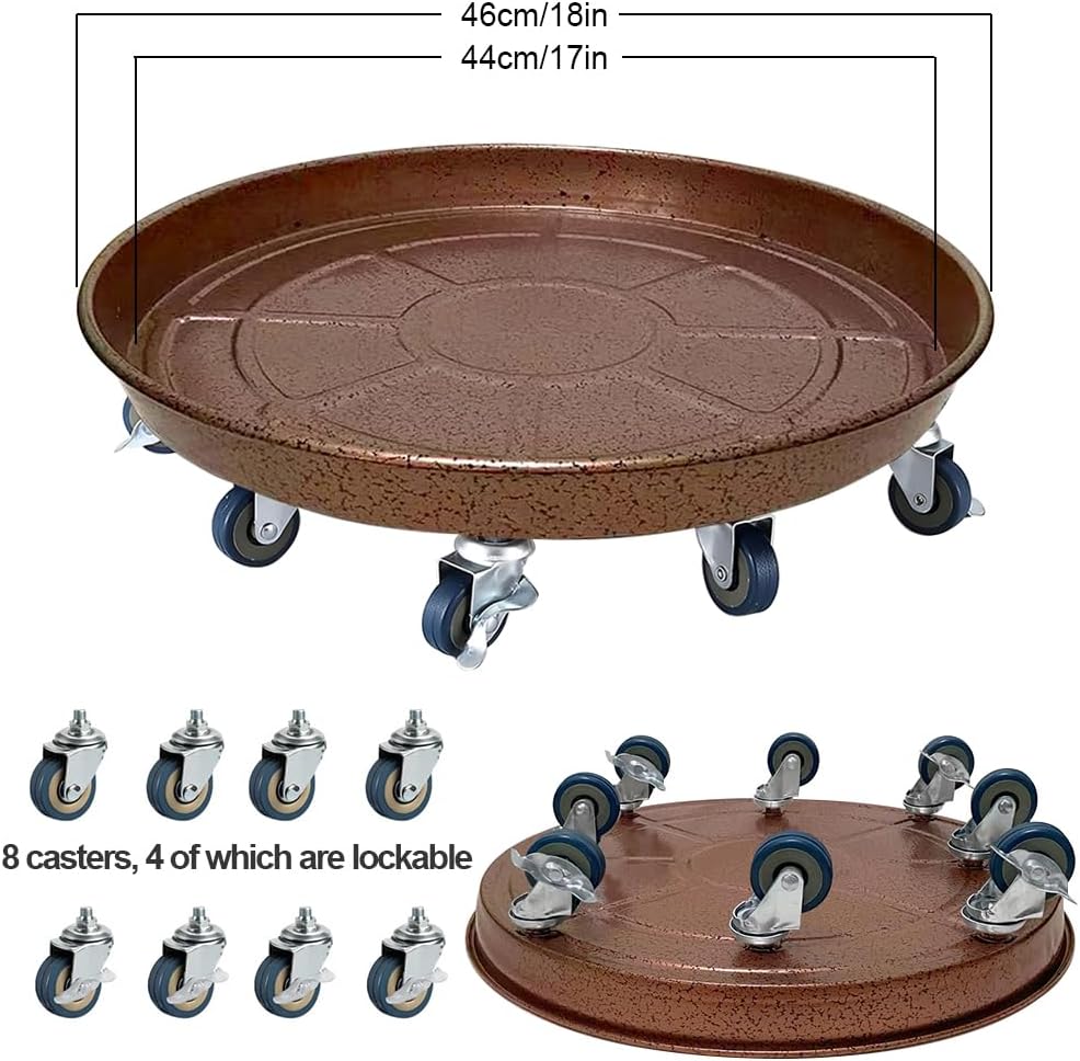 Plant Caddy with Wheels, Heavy Duty Plant Stand with Universal Wheels, Round Pot Trolley for Indoor Outdoor,18inch Bronze