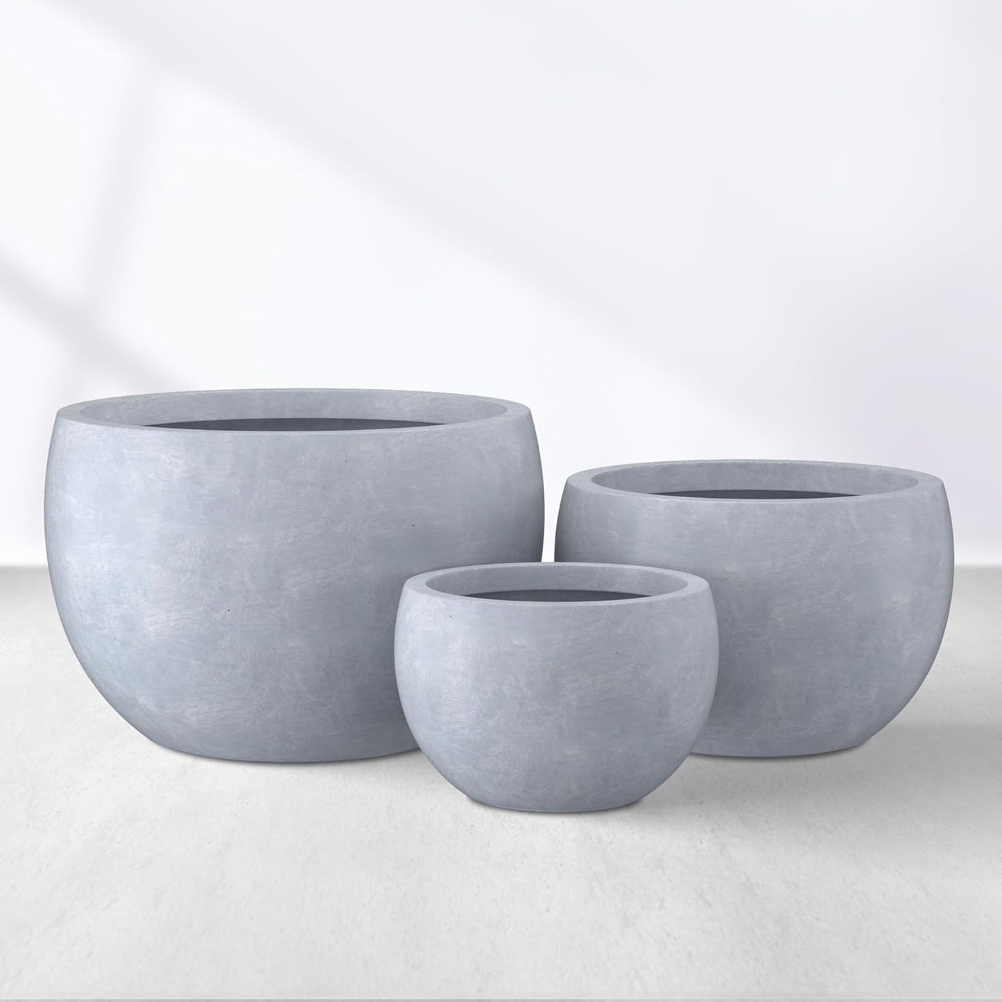 Kante 19.9",15.7",11.8" Dia Round Concrete Planter Set of 3, Outdoor/Indoor Large Bowl Plant Pots with Drainage Hole and Rubber Plug for Garden Patio Balcony Home, Gray