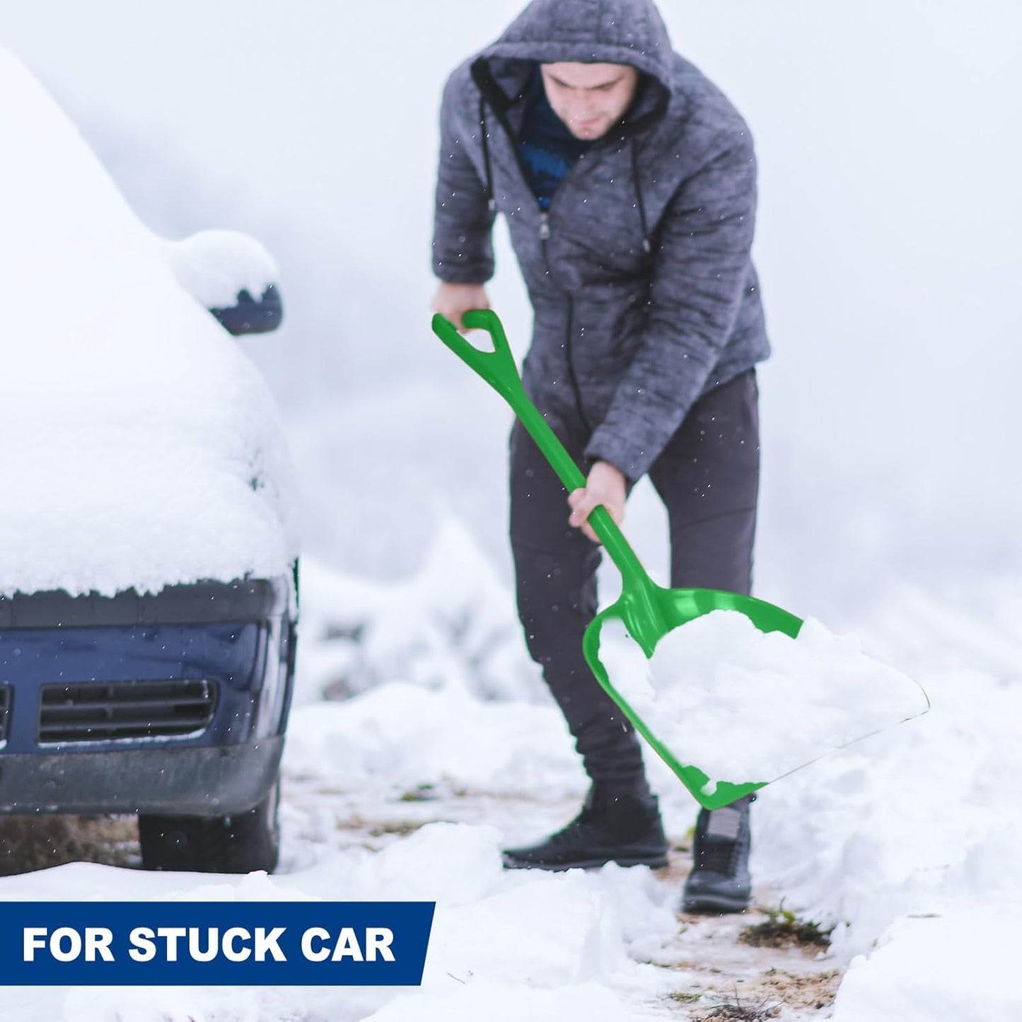 Frienda 3 Pieces Plastic Snow Shovel 43 x 14 Inches Heavy Duty Hygienic Shovel with D Shaped Grip Handle Large Durable Seamless Snow Scoop for Kitchen Gardening(Green)