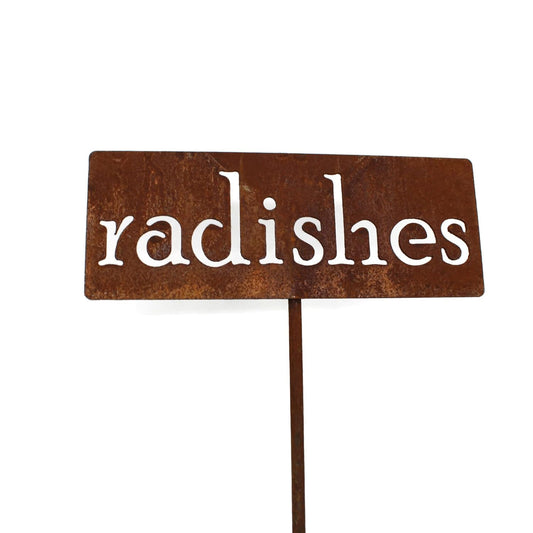 Classic Metal Garden Markers 19 Inches Tall (radishes, Naturally Rusted)