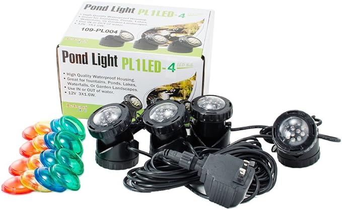 Jebao 4 LED Super Bright Outdoor Underwater Pond Fountain Spot Light Kits 4 Color Lens
