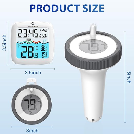 Nuovoware Digital Floating Pool Thermometer, Wireless Pool Thermometer with Easy Read Screen Display, Remote Water Thermometer IPX8 Waterproof for Swimming Pool, Fish Tank, Hot Tub