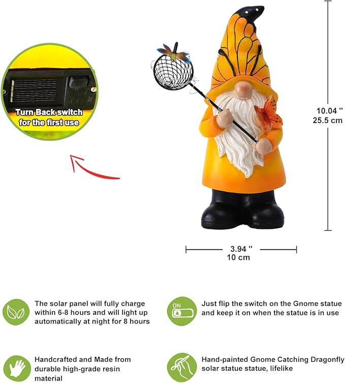 Solar Gnome Outdoor Statues for Garden: Outside Decor with Warm Lights Clearance for Yard Art Lawn Ornaments Porch Patio Balcony - Birthday Gifts for Grandma Mom Women