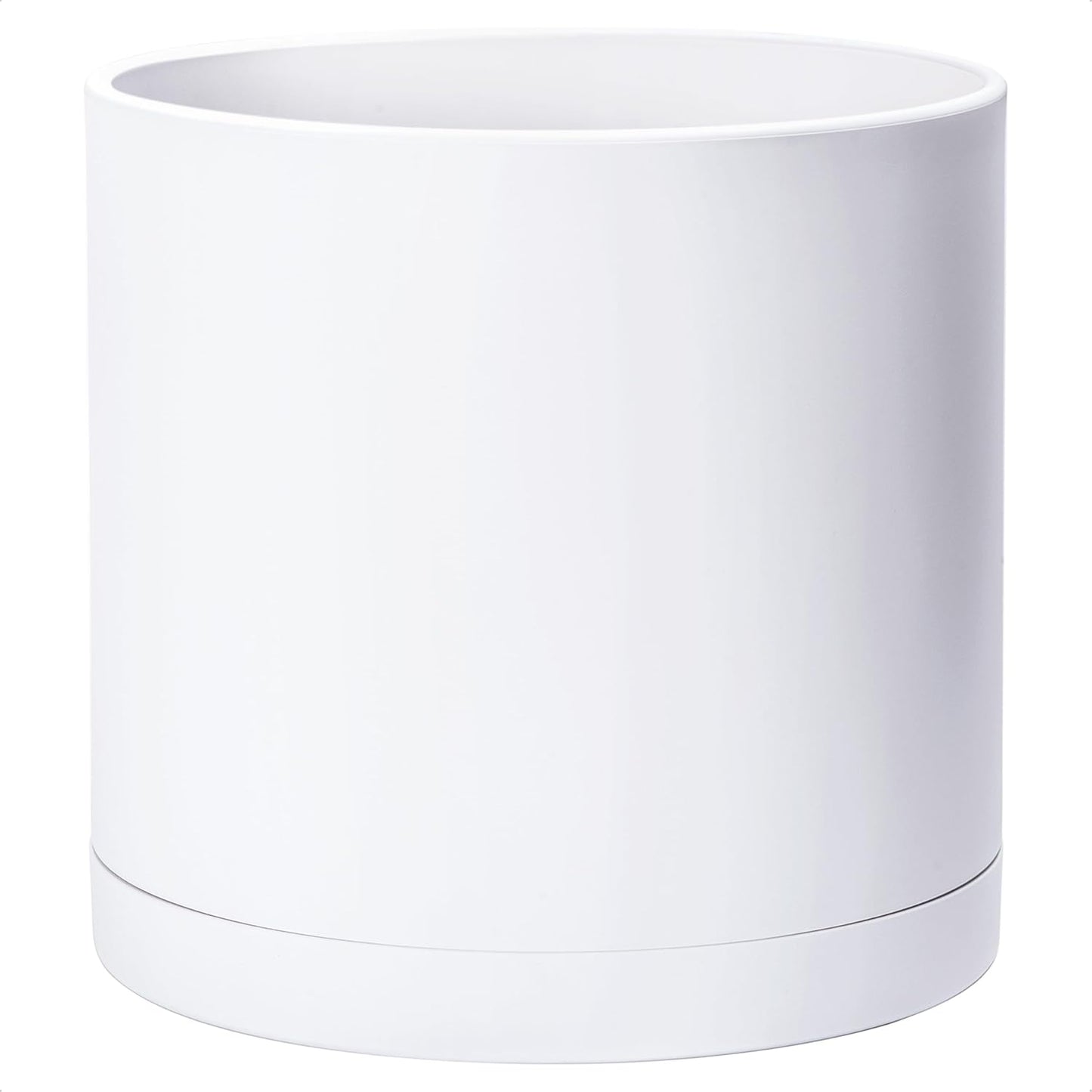 D'vine Dev 16 Inch White Plastic Planter Pots for Plant Pot with Drainage Hole and Seamless Saucers, 74-X-A-5