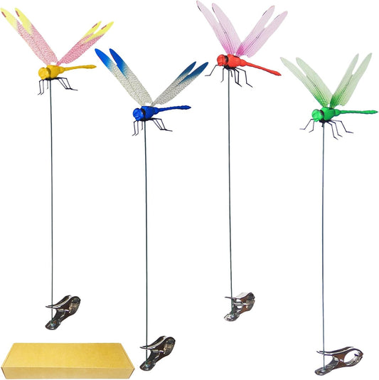 Jongdari 4pcs Dragonfly Hat Clip Realistic Fake Dragonflies Clip-On Garden Outdoor Decor Stakes Plastic Dragon Fly Clips Plant Decorations for Pot