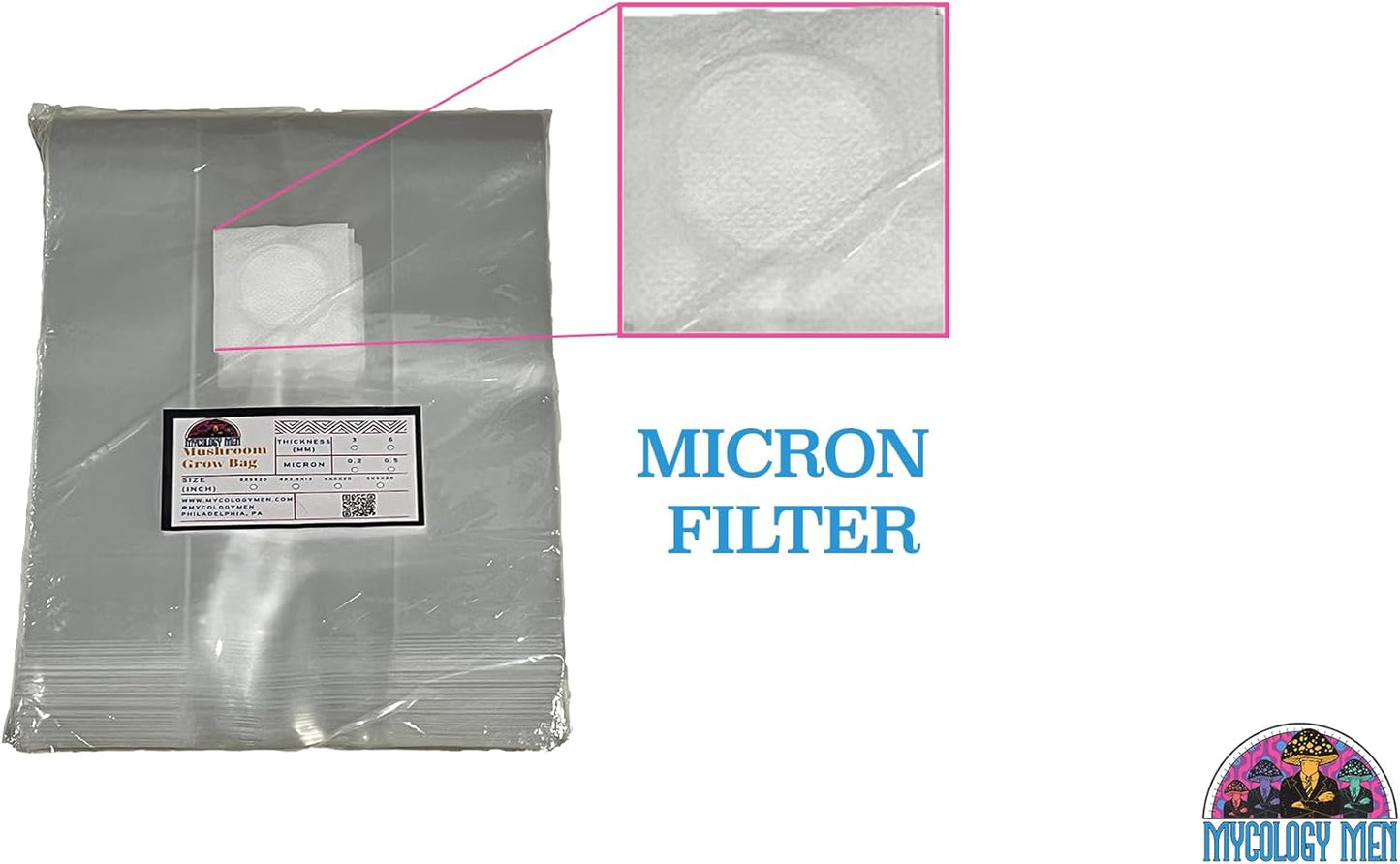Premium 8x5x20 inch Mushroom Grow Bags 50-Pack, 0.2 Micron 3mm Thick, Indoor, Transparent