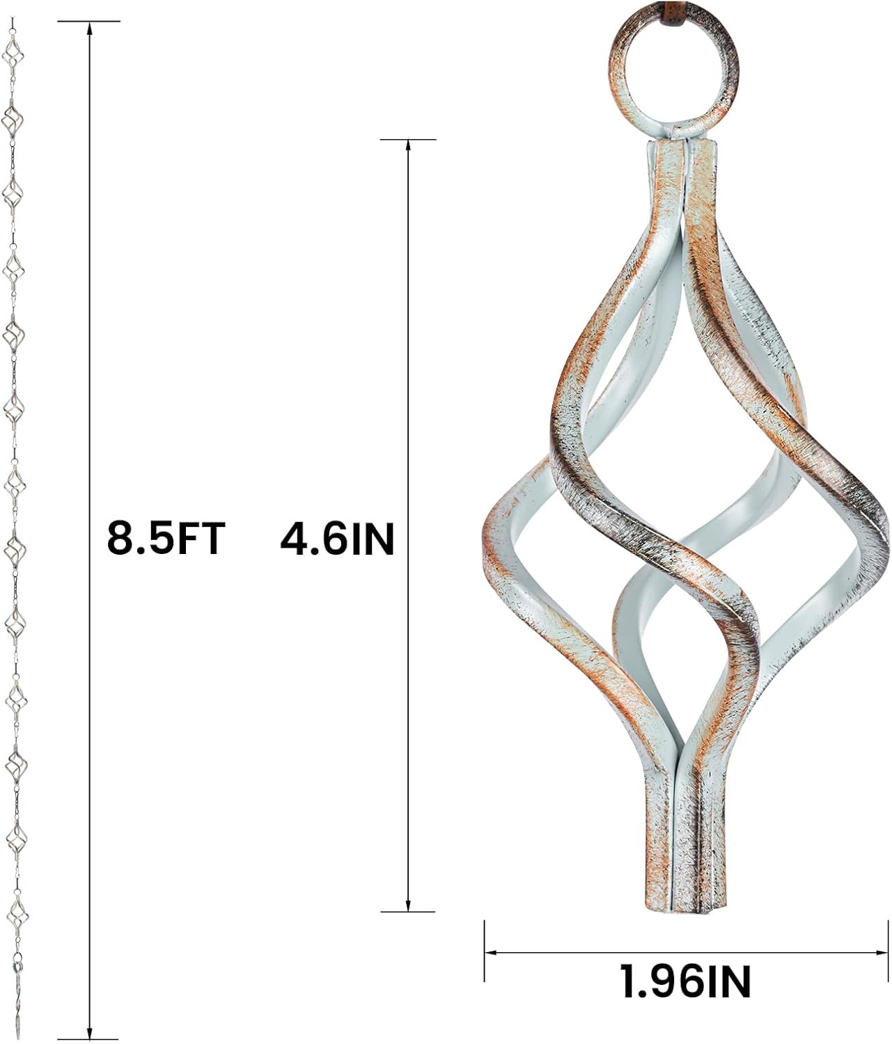 Rain Chain Bird Cage Set 8.5Ft, Not Rust Wrought Iron Rain Chains for Gutters with Adapter Gotta Drain and Sturdy Anchoring Stake,13 Birdcage, 1 Hook, Adjustable Length for Garden (Cyan)