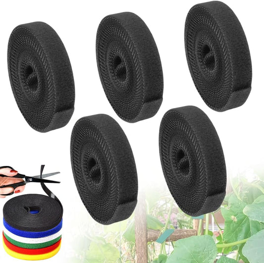 Reusable Plant Ties Tape for Climbing Plants, Garden Ties Tomato Plant Supports, Adjustable Garden Twine & Twist Ties Plant Ties for Outdoor Indoor Plants Stakes Gardening Supplies (Black, 5 Rolls)