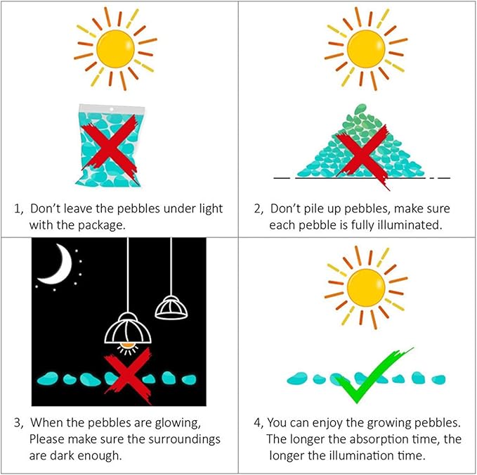 Oismys Glow in Dark Rocks Luminous Stones 200Pcs Garden Accessories Micro Landscape Fish Tank Decoration Outdoor Patio Lawn Yard Kit