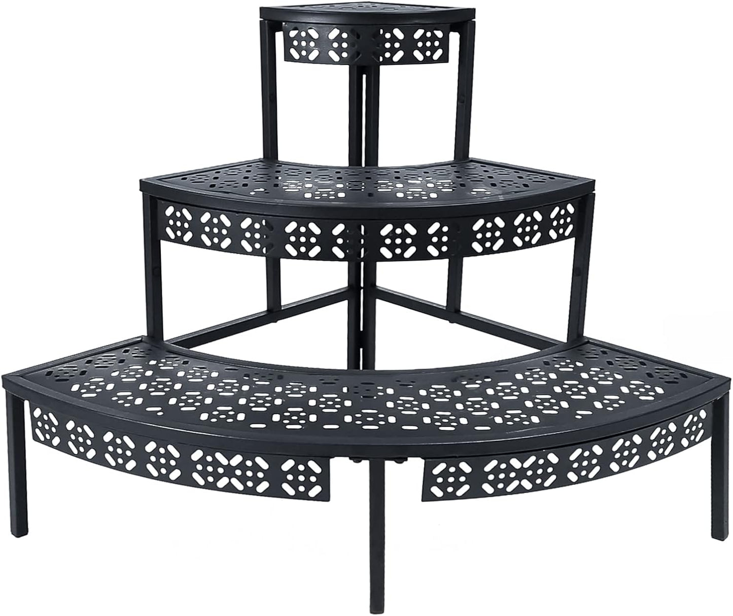 3 Tier Plant Stand Semi-Circular Flower Pot Organizer Rack Quarter Round Plant Display Holder Outdoor Storage Shelves Metal Corner Shelf Planter Shelving Ladder Plant Stand for Indoor Use(Black)