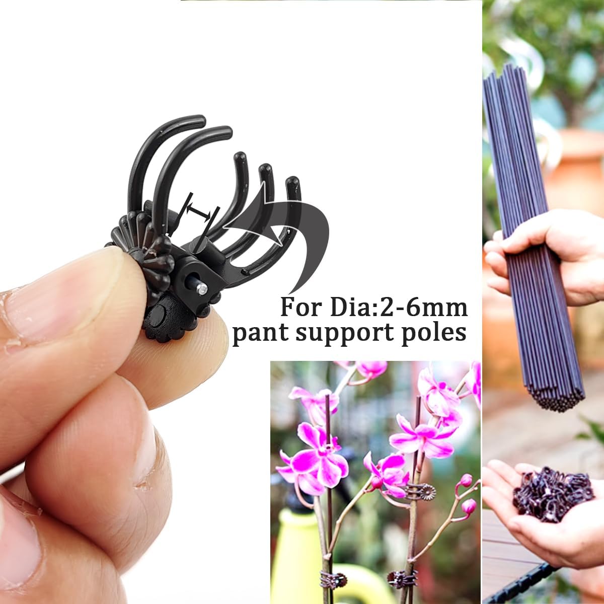 GXXMEI 200PCS Plant Clips, Orchid Clips Plant Orchid Support Clips Flower and Vine Clips for Supporting Stems Vines Grow Upright Dark Brown