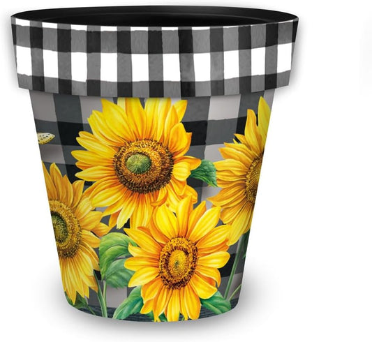 Briarwood Lane Checkered Sunflowers Decorative Small Planter