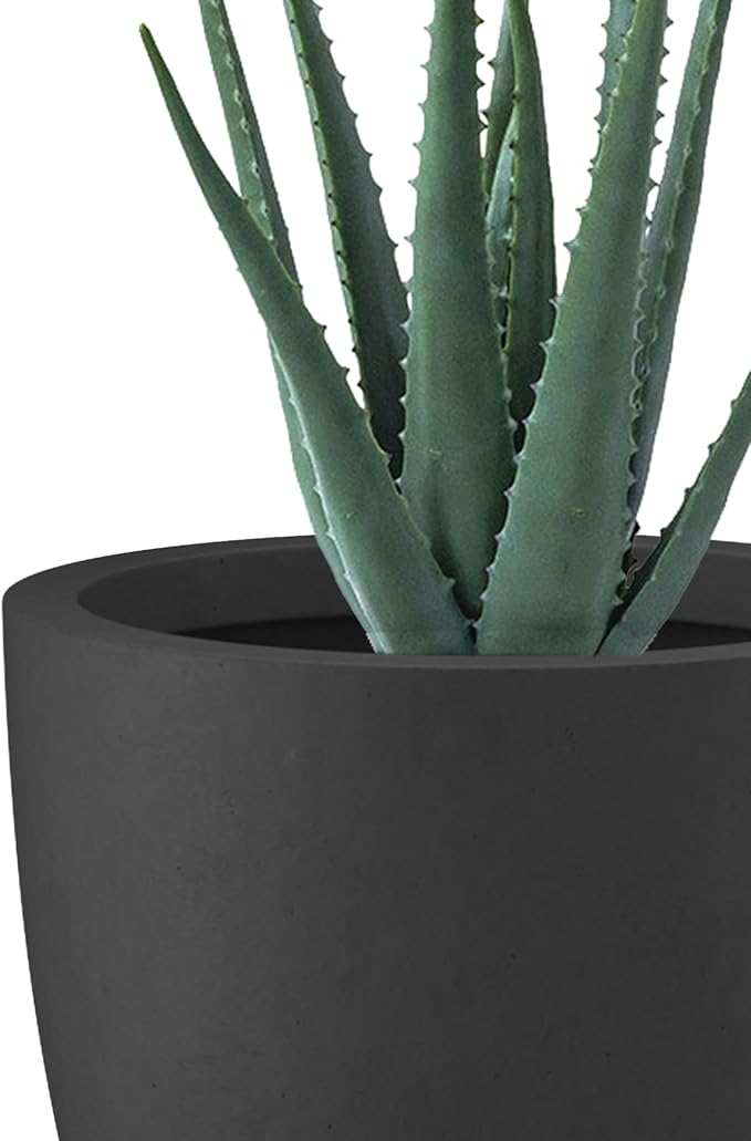 Kante 10 Inch Dia Round Concrete Planter, Indoor Outdoor Large Plant Pot with Drainage Hole and Rubber Plug for Home Patio Garden, Black