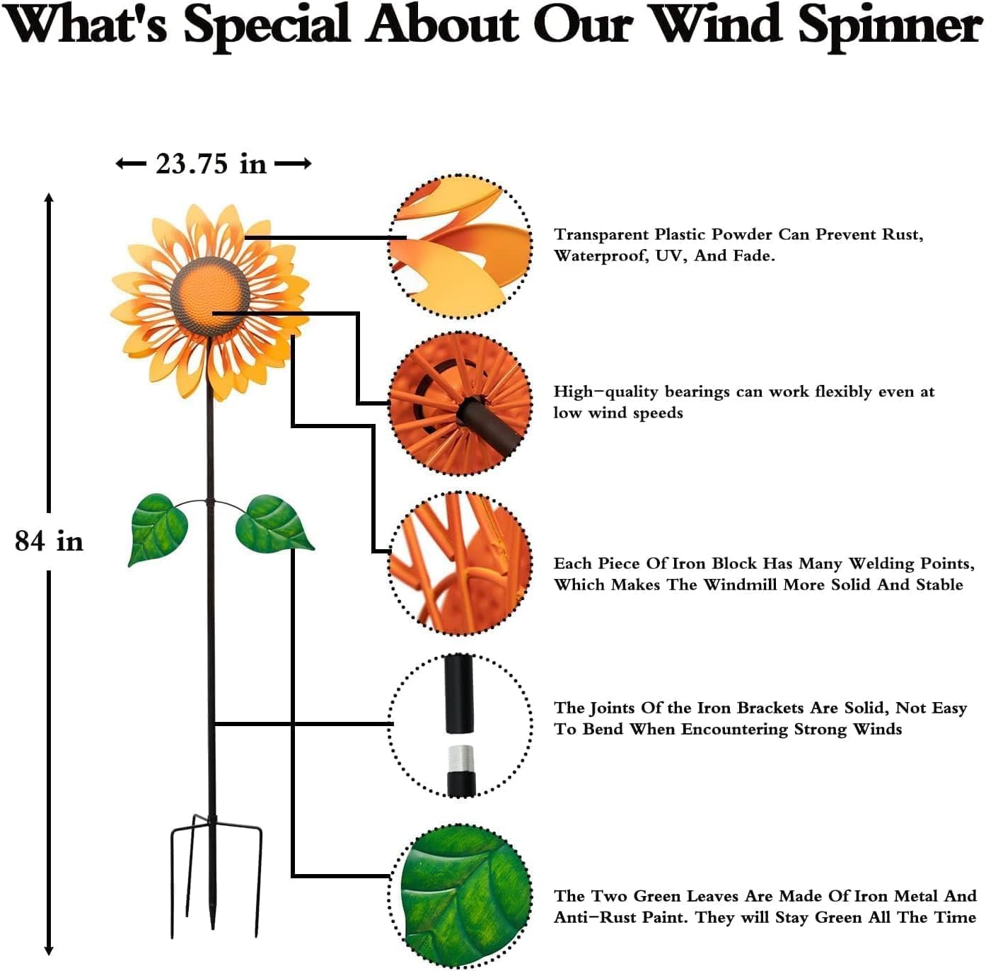 Wind Spinners for Yard and Garden Large, Wind Spinner Outdoor Metal Large, 84 Inch Wind Sculptures Birthday Gifts for Women(Double Sided Sunflower)