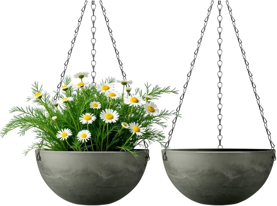 Marble Pattern 10 Inch Hanging Planter for Indoor Outdoor Plants, 2 Pack Hanging Planter Basket for Garden Home Decor Use (Light Brown)