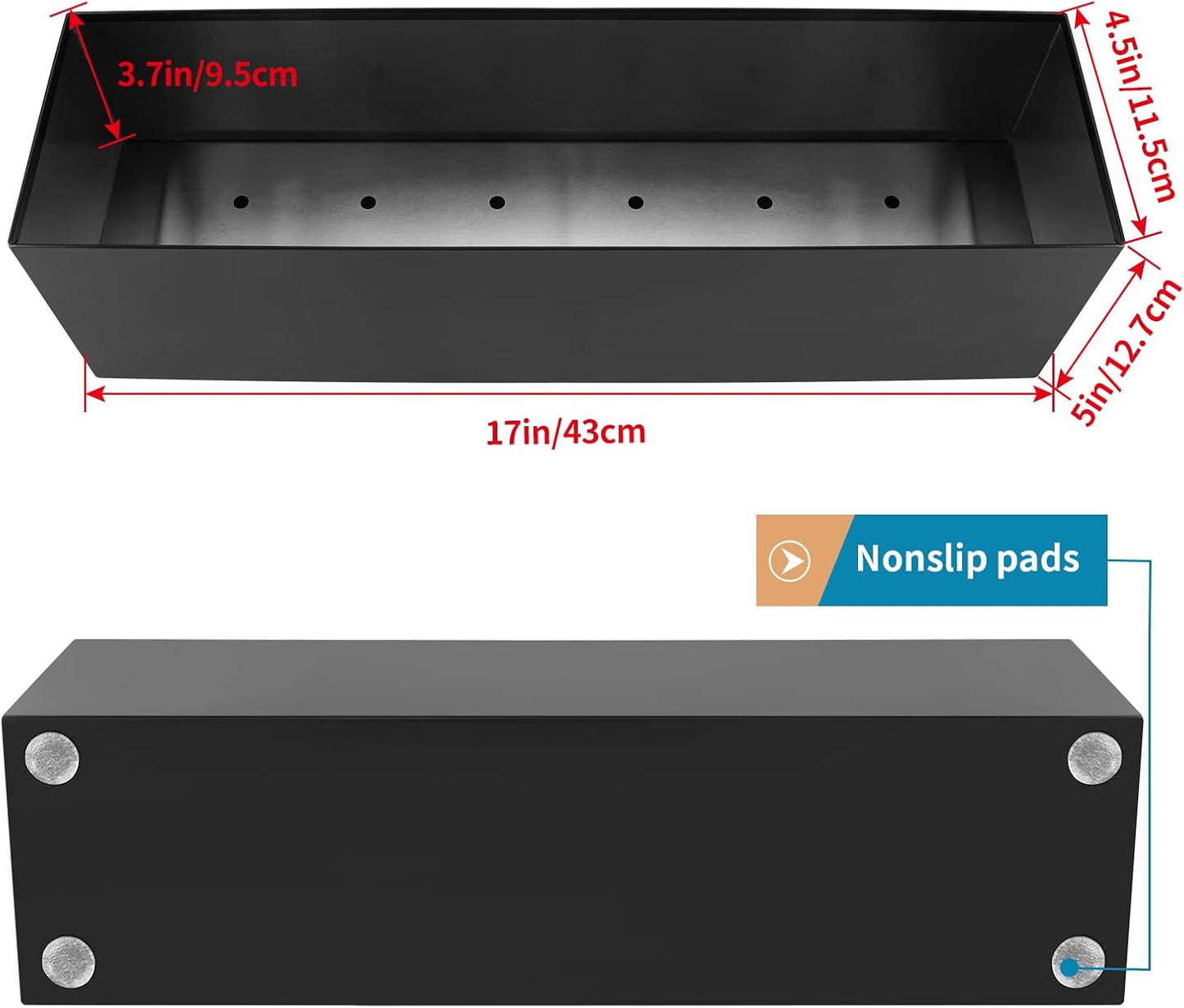17" Large Stainless Steel Planter Box with Drain Holes and Water Reservoir, Rectangle Succulent Trough Planter Pot for Indoor Outdoor Windowsill, Table Decor (Black)