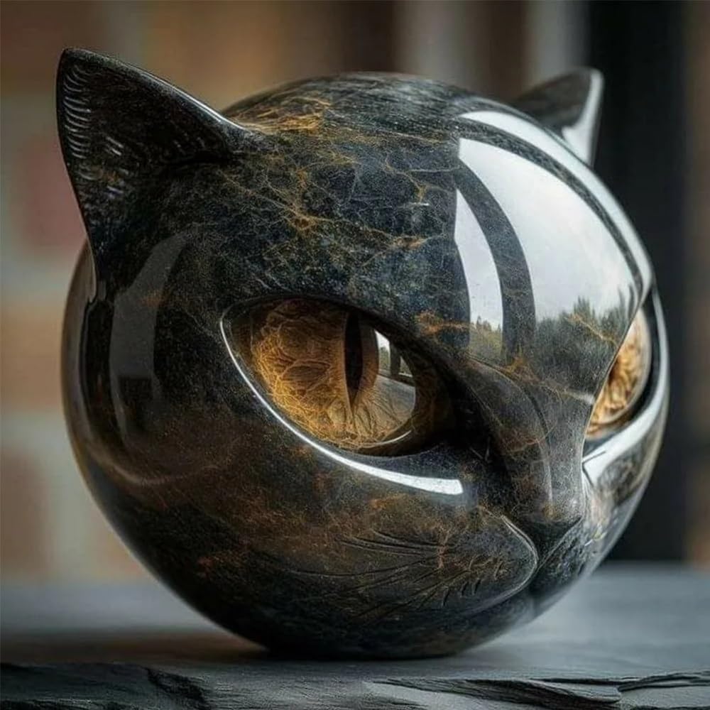 Luxury Black Cat Stone Sculpture, Elegant Home Décor & Gift-Ready Art Piece, Hand-Carved Crystals and Healing Stones Carved, Cute Decoration Gemstones Gifts for Cat Lovers Women Men (C)