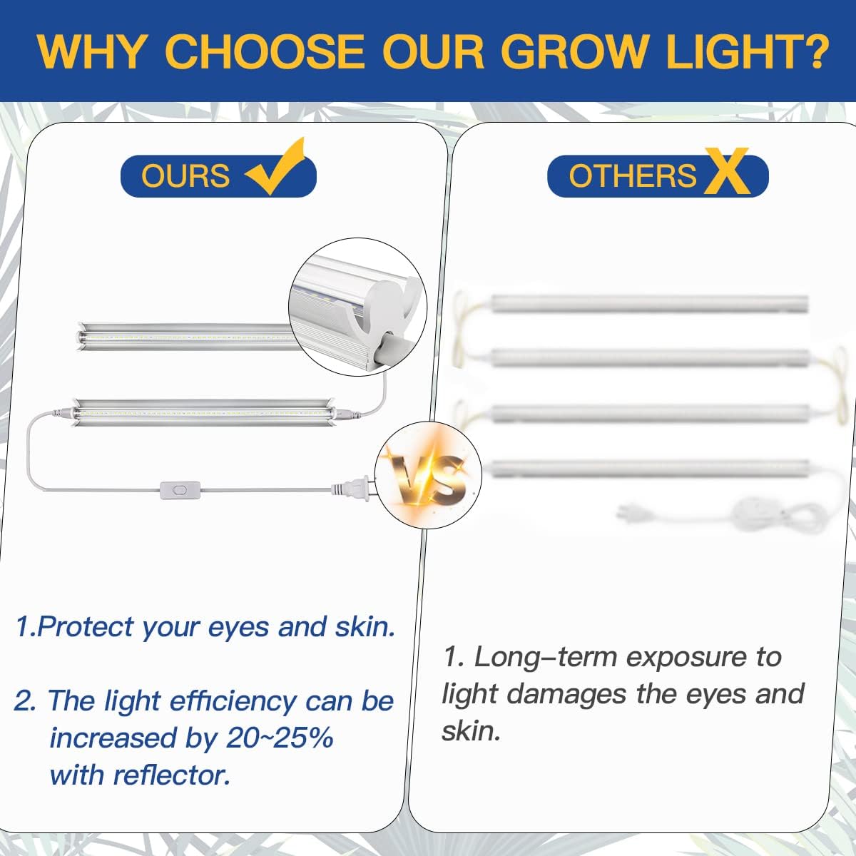 T5 Grow Lights 2 Pack, 1.4Ft 5000K White Full Spectrum LED Plant Growing Lamp Strips for Indoor Plants, Seeds Starting, Succulents, High PPFD with V-Shaped Reflector