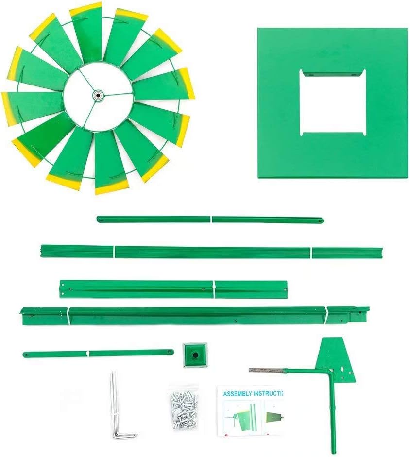 VINGLI 8FT Ornamental Windmill Backyard Garden Decoration Weather Vane, Heavy Duty Metal Wind Mill w/ 4 Legs Design (Green, 8, Feet, 21.6, Inches, 8.00, Feet, 25.98, Inches, 25.98, Inches)