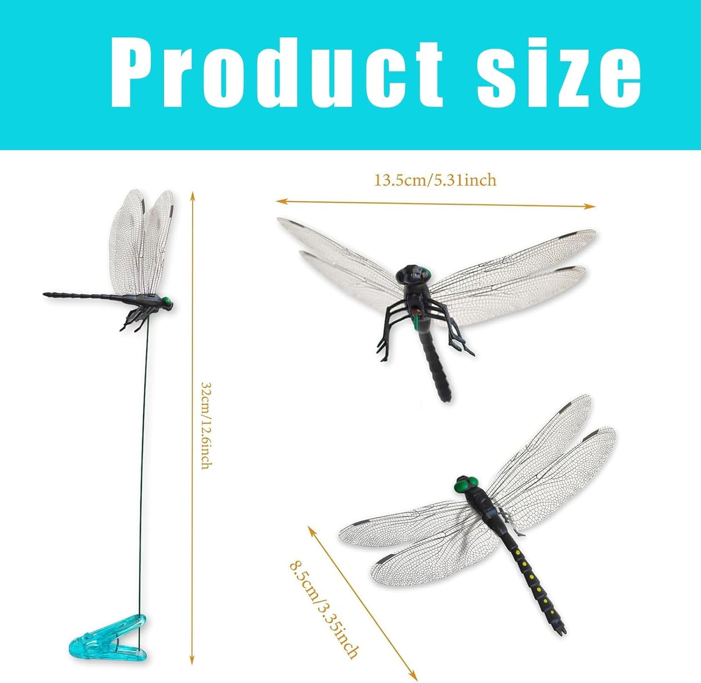 8Pcs Fake Dragonfly Clips, 3D Outdoor Dragon Fly Decorative Clip, Artificial Dragonfly Hat Clips, for Summer Indoor/Outdoor Garden Dragonfly Decorative Clips. (Black)