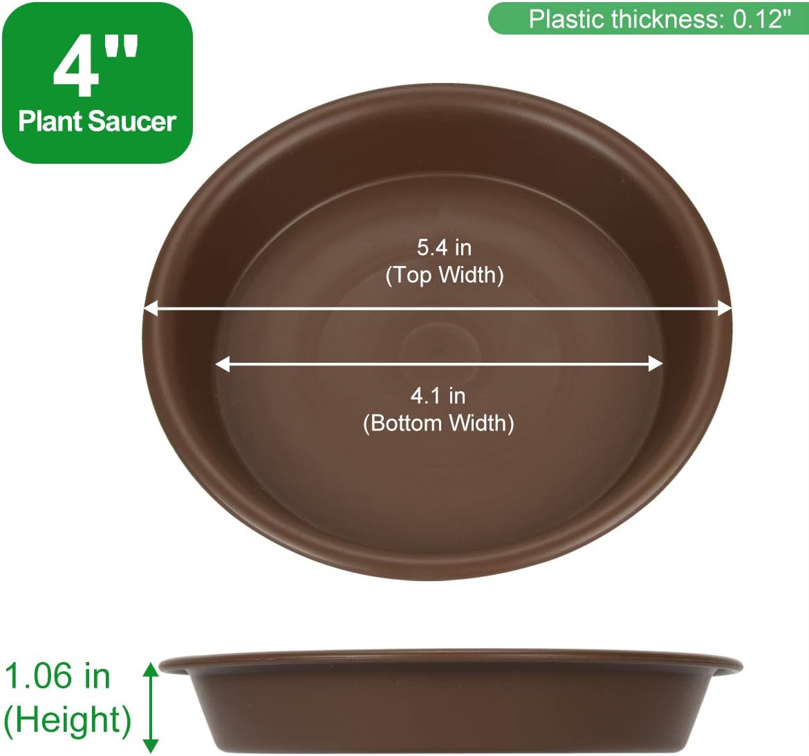 Plant Saucer 4 inch, Large Planter Durable Thicker Plastic Plant Trays for Indoors and Outdoor, Plant Saucer Drip Trays,Brown (4" - 3 Pack)