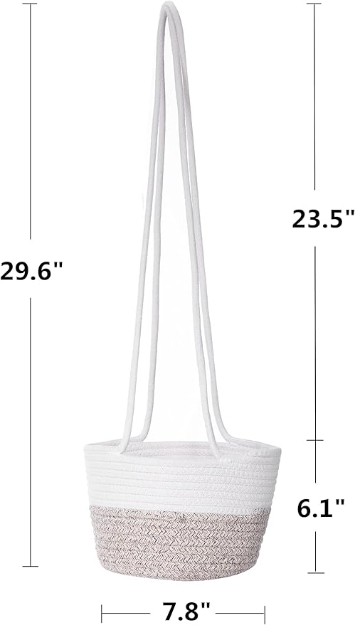 Hanging Planter Basket Jute Rope Woven Plant Hangers Indoor Hanging Plant Holder Up to 7" Pot Macrame Modern Storage Organizer Home Decor (White & Brown)