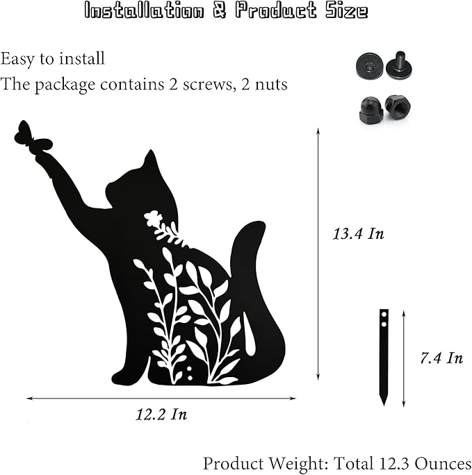 Metal Black Cat Stake Garden Garden Statue, Yard Decoration Art Lawn, Cat Gifts for Cat Lovers, Outdoor Home Decoration Metal Animal Statue