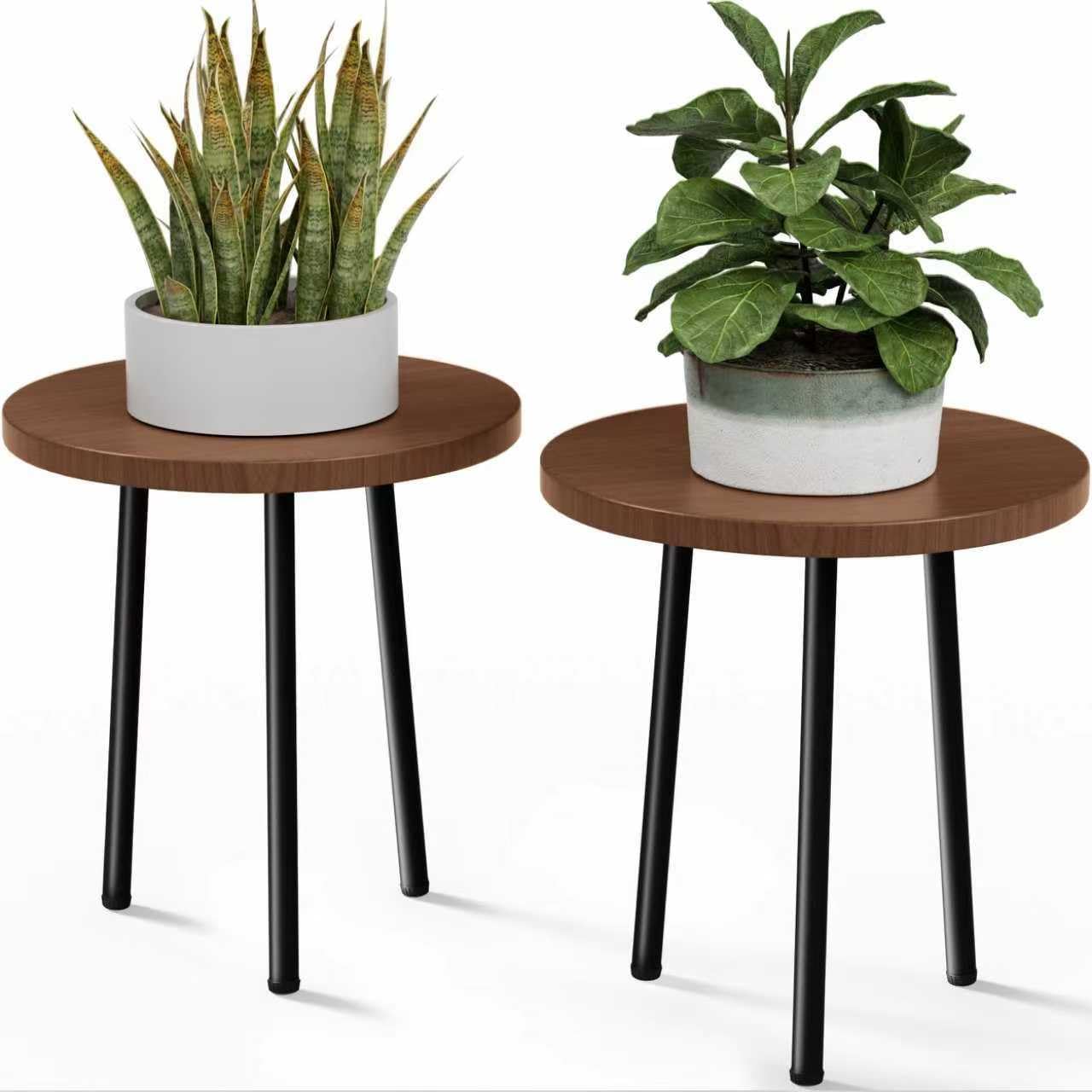 Plant Stand Indoor 14'': Indoor Plant Stand 2 Pack Metal Plant Table - Wood Plant Stool Outdoor Small Round Side End Table Mid Century Modern Decor - Home Decor