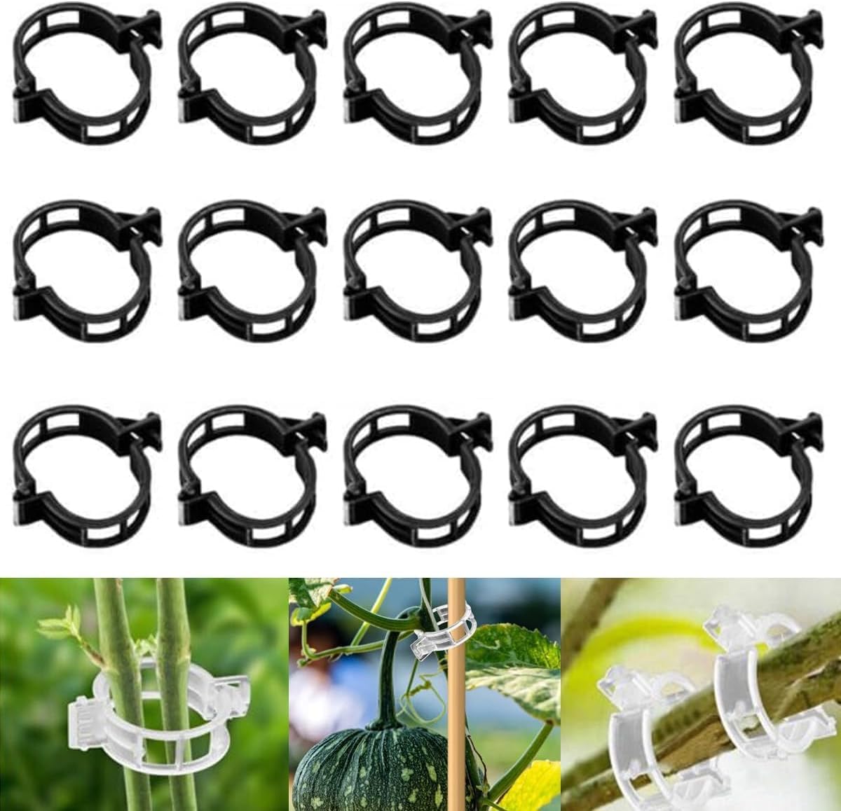 300 PCS Secured Plastic Plant Clip, Plant Support Clips, Garden Clips for Climbing Plants, Plastic Trellis Clips Plant Support Clips Tomato Grape Vine Vegetables Plant Fixing Clips (300, Black)