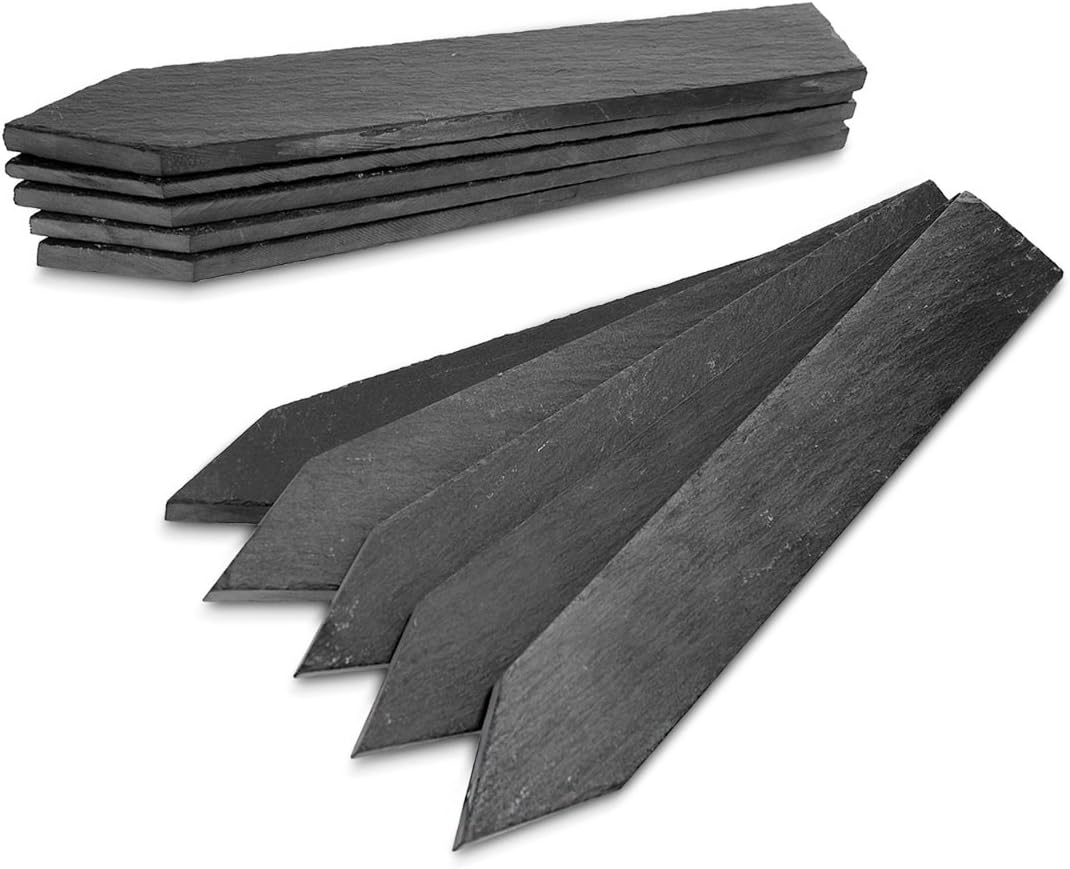 Navaris Slate Plant Labels (10 Pieces) - Set of 10 Natural Garden Markers for Herbs, Pots and Garden - Reusable Tags with Chalk - Size S