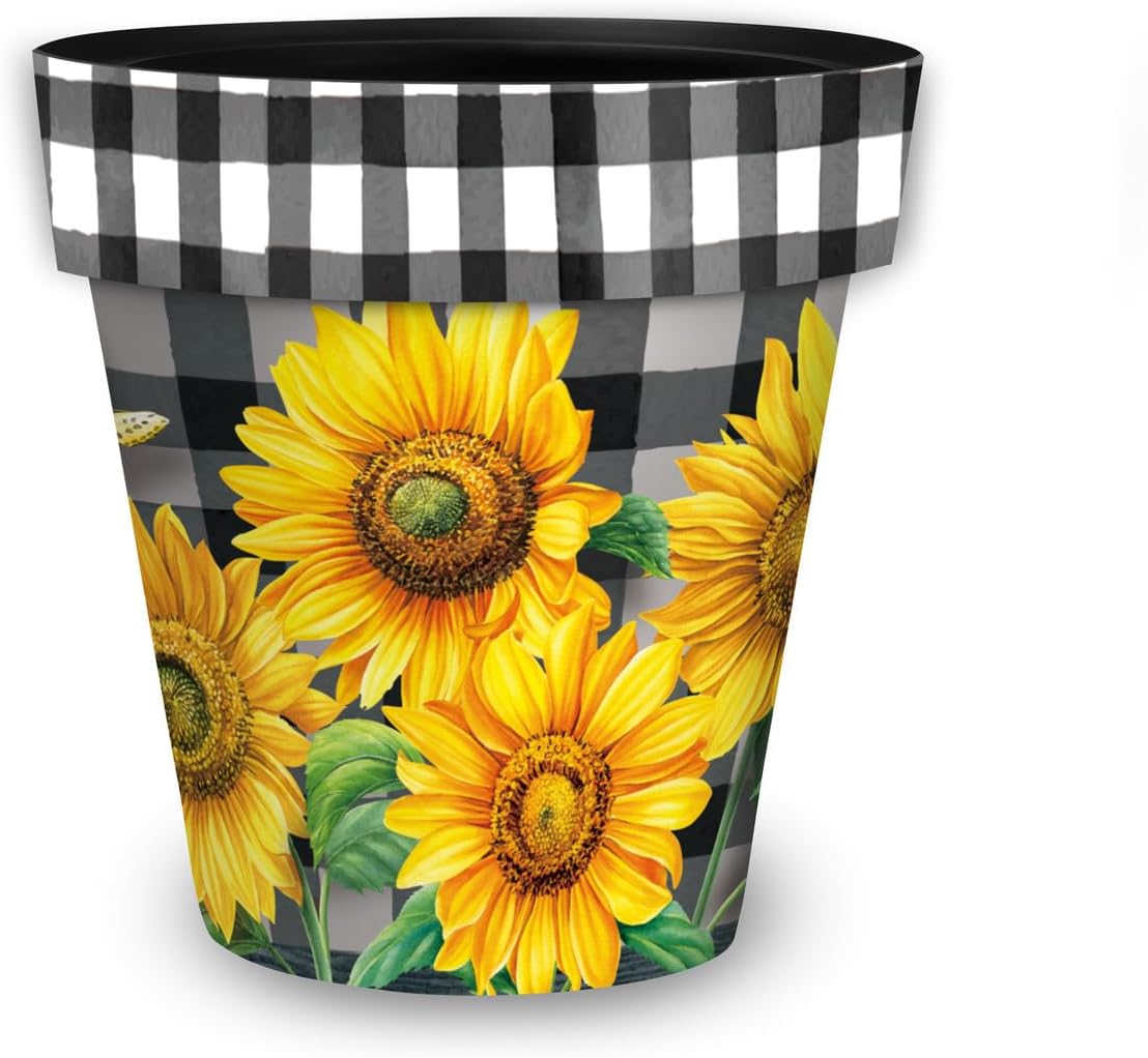Briarwood Lane Checkered Sunflowers Decorative Medium Planter