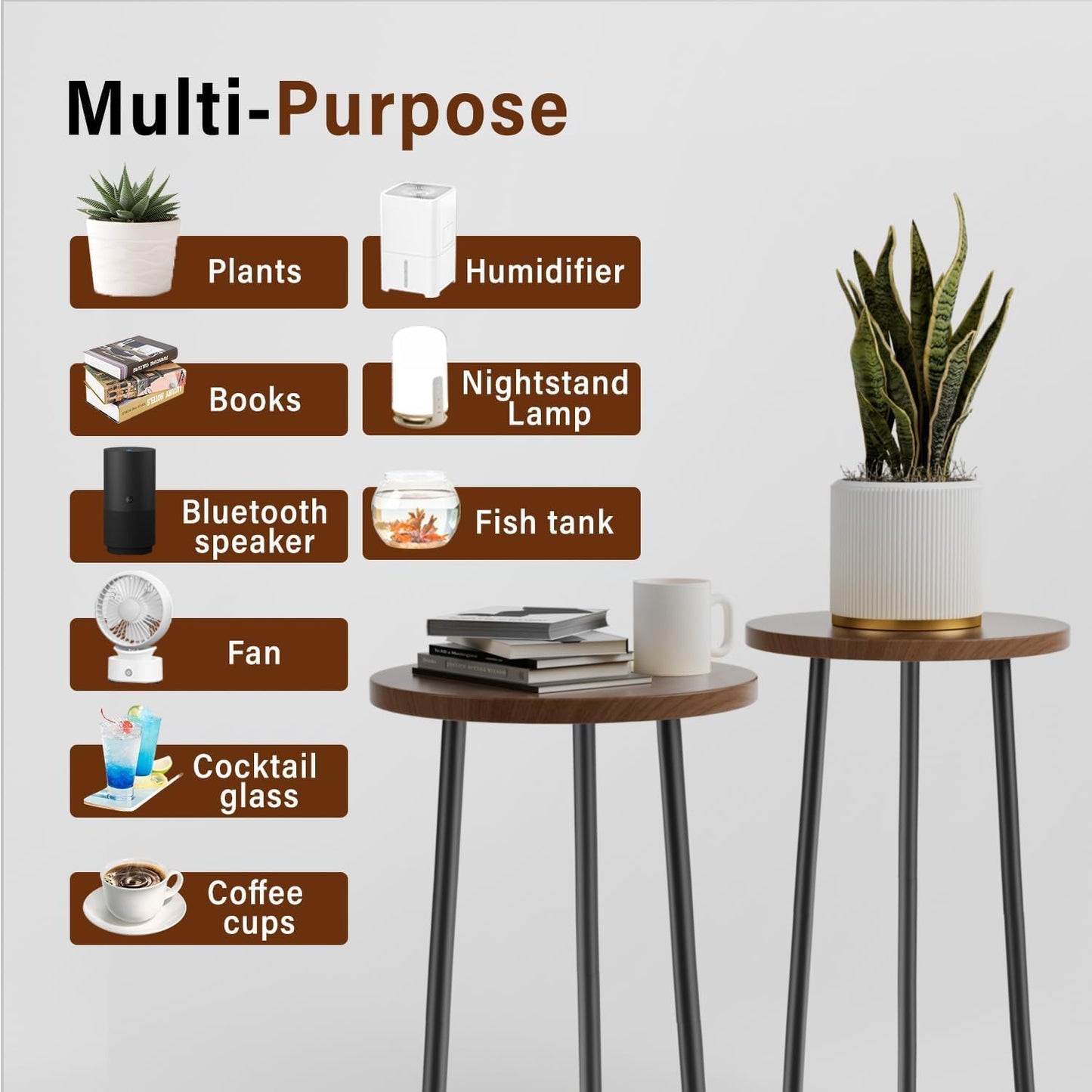 Plant Stand Indoor Outdoor: 2 Pack Indoor Plant Stand 20'' Convertible Multi-purpose Holder - Mid Century Modern Decor - Tall Plant Table for Living Room/Balcony/Garden/Patio, Walnut